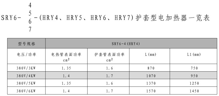 SRY6-4/SRY6-5/SRY6-6/SRY6-7护套式加热器